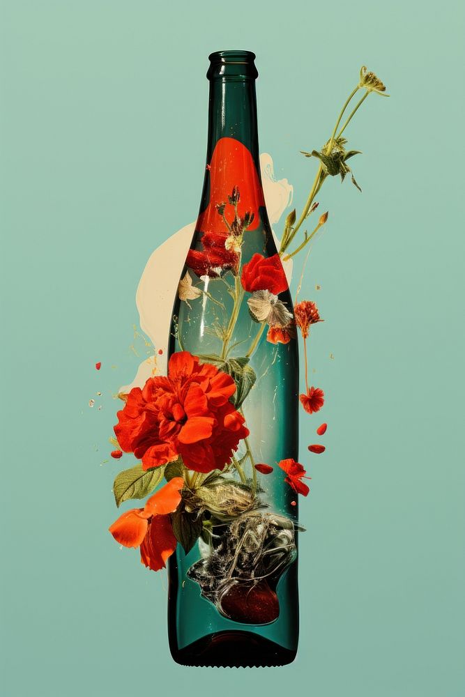 A beer bottle flower glass drink.