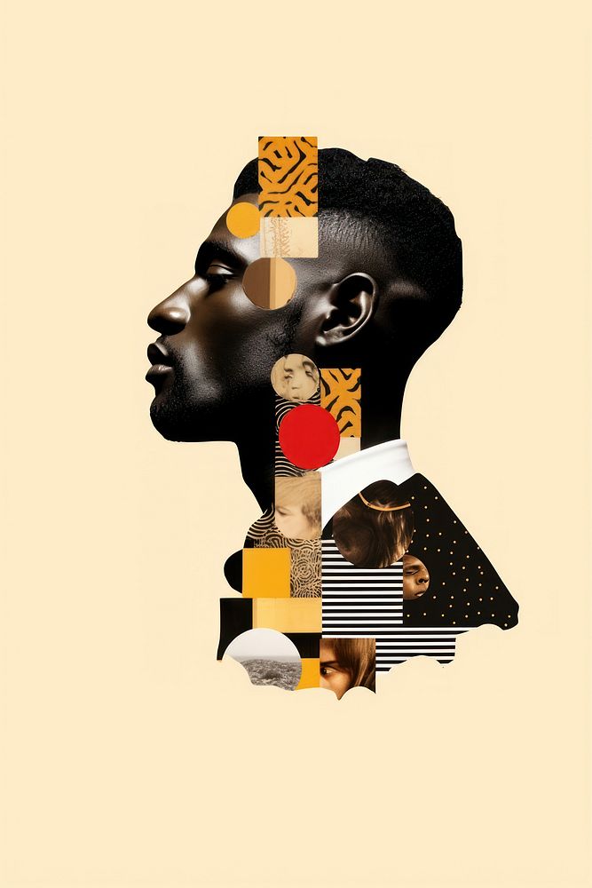 A cool black man portrait collage symbol.