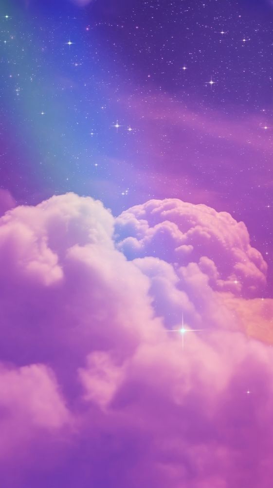  Cloud with rainbow and glitter purple outdoors nature. AI generated Image by rawpixel.