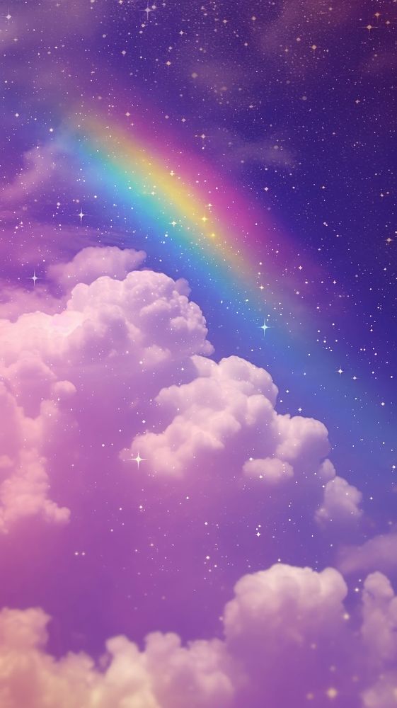  Cloud with rainbow and glitter outdoors nature purple. AI generated Image by rawpixel.