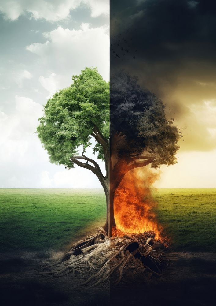 A tree in the middle of the greenery fire outdoors nature. AI generated Image by rawpixel.