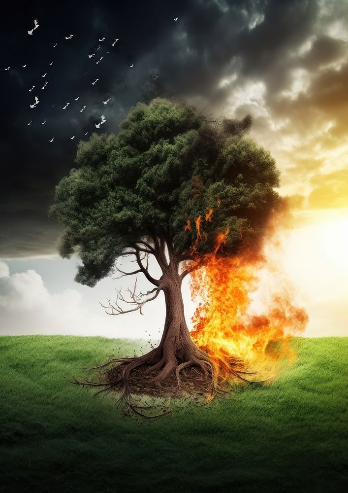 A tree in the middle of the greenery fire outdoors plant. AI generated Image by rawpixel.