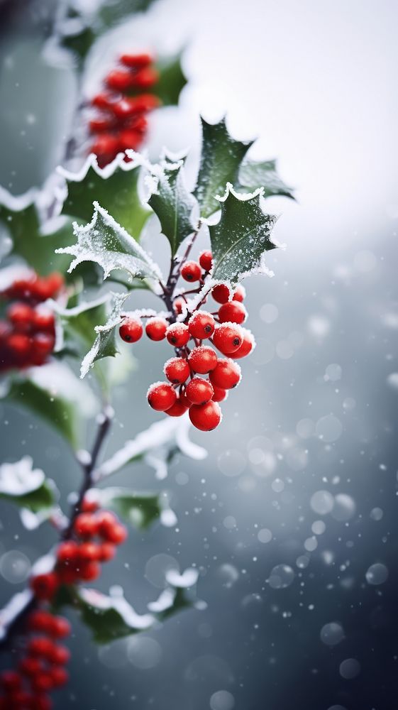 A holly tree with snow outdoors nature cherry.