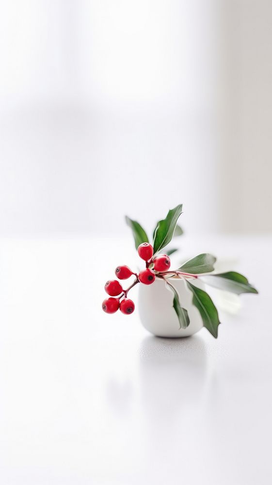 A holly on the white table cherry plant fruit.