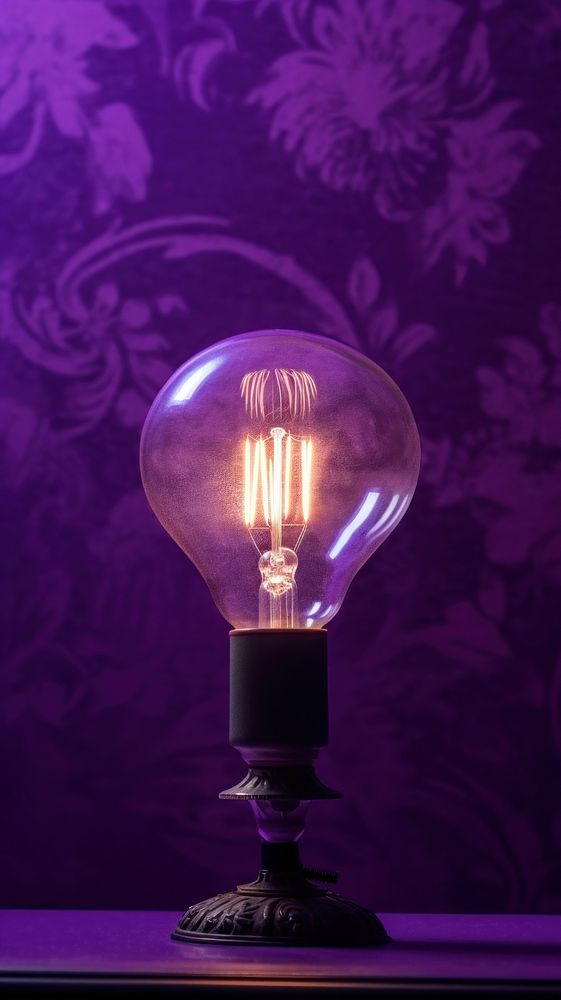  A purple lamp lightbulb wall electricity. AI generated Image by rawpixel.