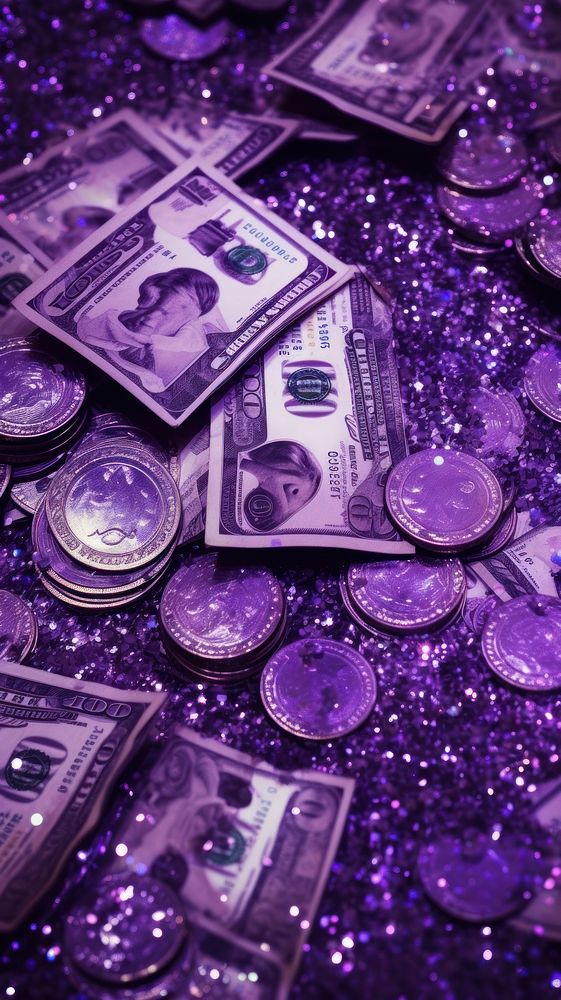  A purple money glitter paper backgrounds abundance. AI generated Image by rawpixel.