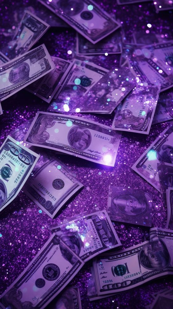  A purple money glitter dollar illuminated backgrounds. AI generated Image by rawpixel.