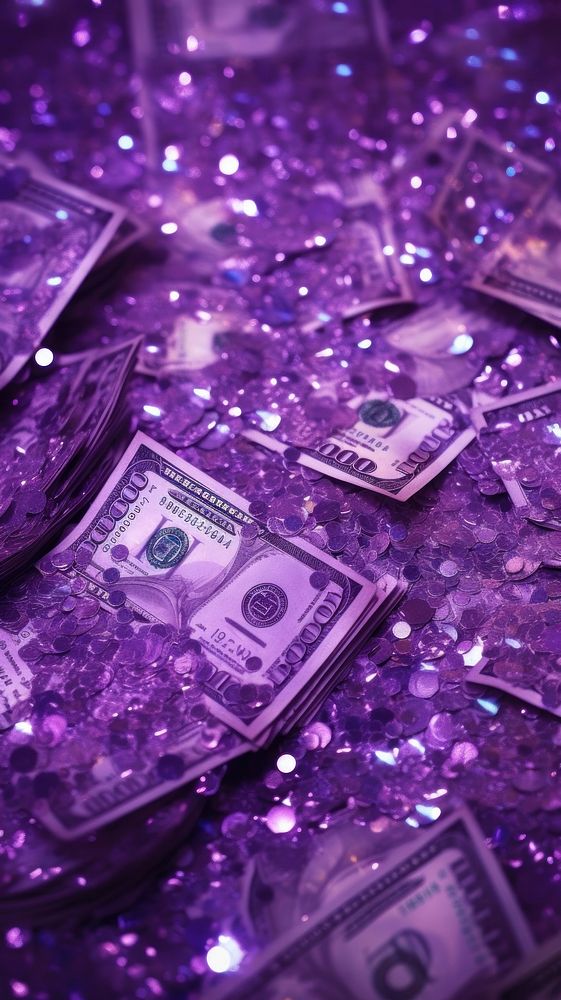  A purple money glitter backgrounds abundance currency. AI generated Image by rawpixel.