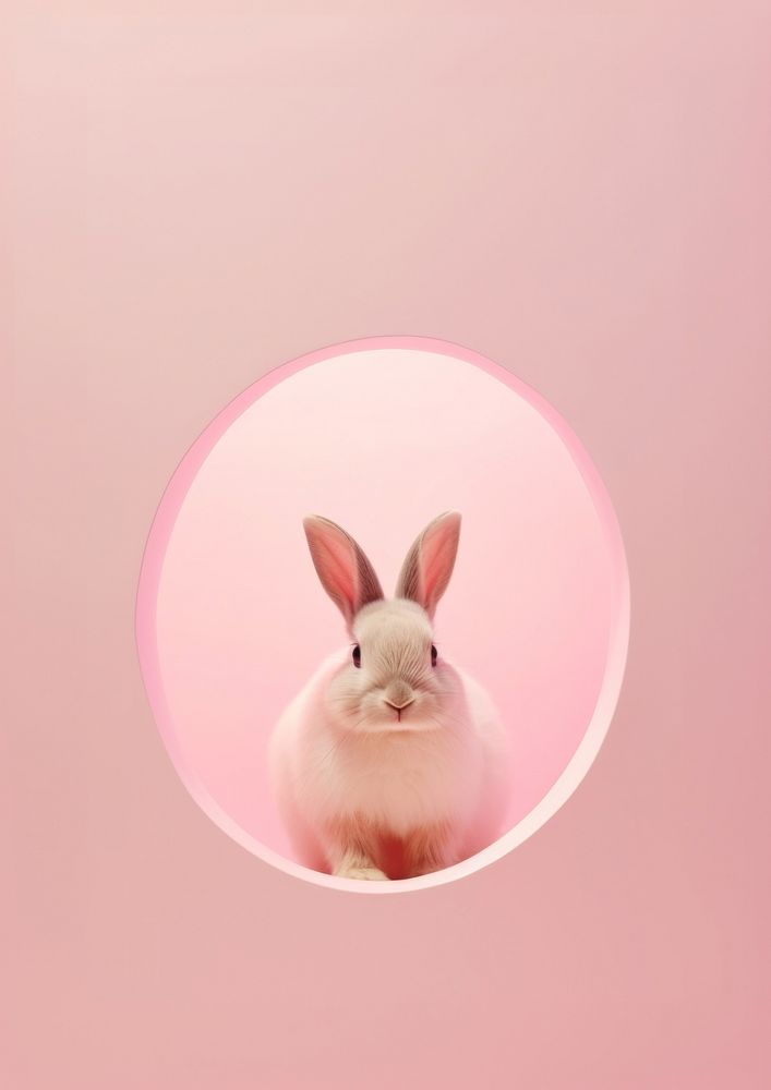 A rabbit in a pastel pink hole rodent animal mammal.