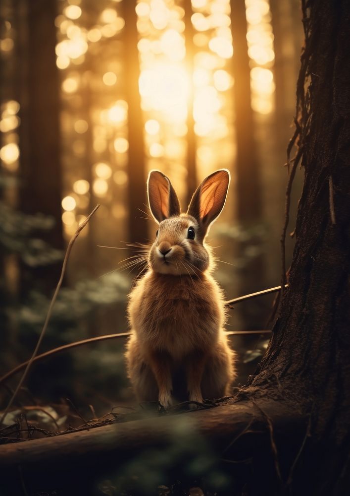 A rabbit in the middle of the forest animal mammal rodent.