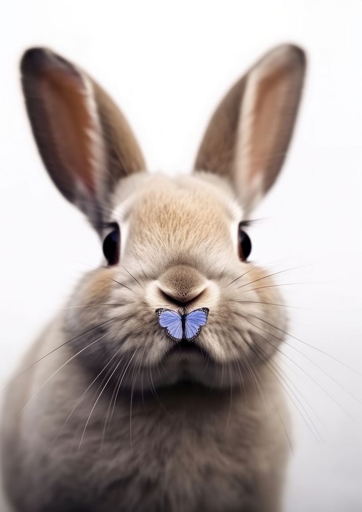 A rabbit with a butterfly on its nose animal mammal rodent.