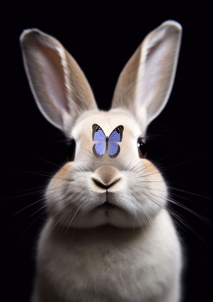 A rabbit with a butterfly on its nose animal mammal rodent.