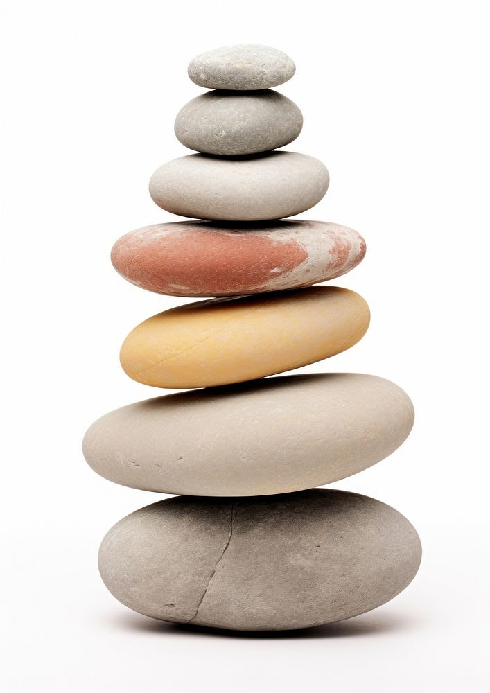 A seven stacked stone pebble white background simplicity.