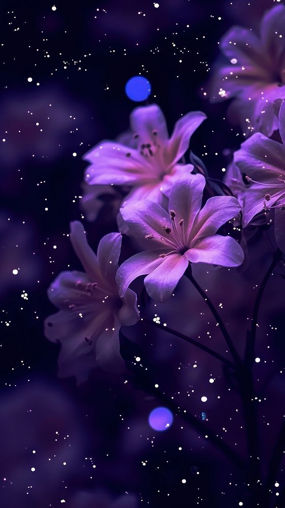  Flowers with glitter purple astronomy nature. AI generated Image by rawpixel.