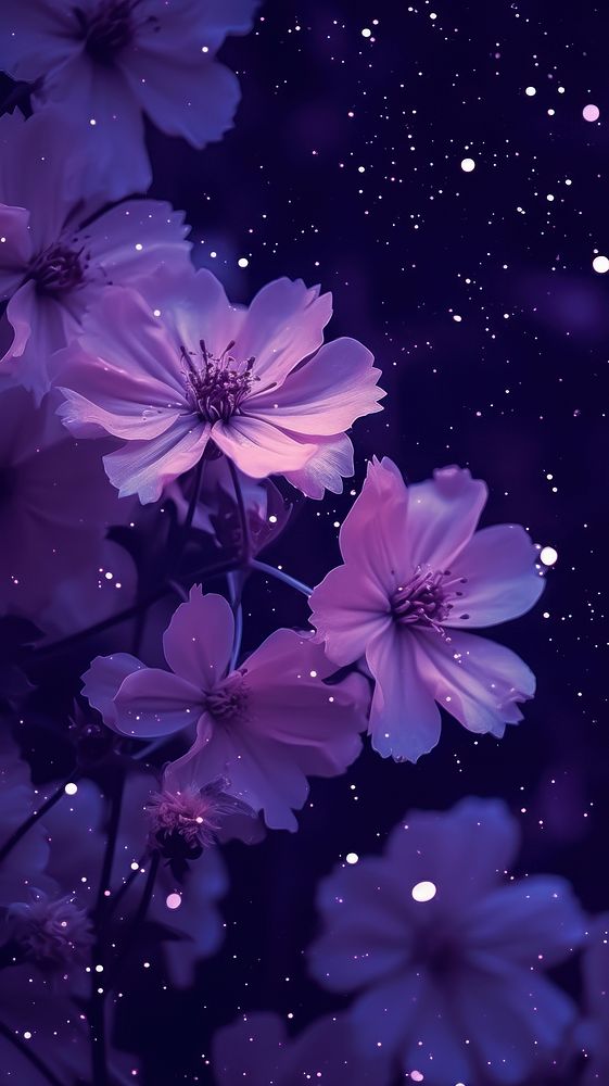  Flowers with glitter blossom nature purple. AI generated Image by rawpixel.