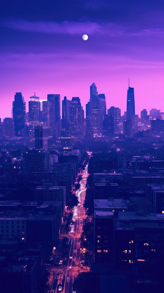  Purple city architecture metropolis cityscape. AI generated Image by rawpixel.
