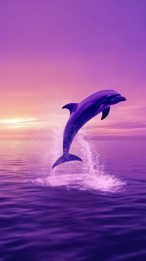  Purple dolphin jumping in the sea animal mammal fish. AI generated Image by rawpixel.