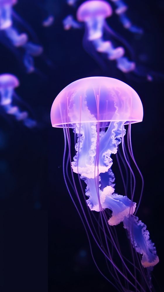  Purple jellyfish animal black background invertebrate. AI generated Image by rawpixel.