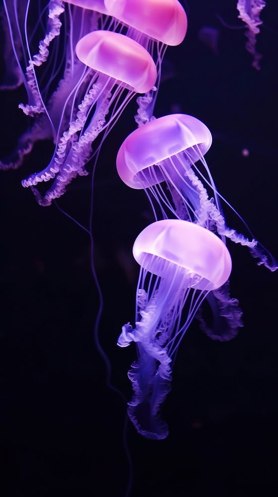  Purple jellyfish animal black background invertebrate. AI generated Image by rawpixel.