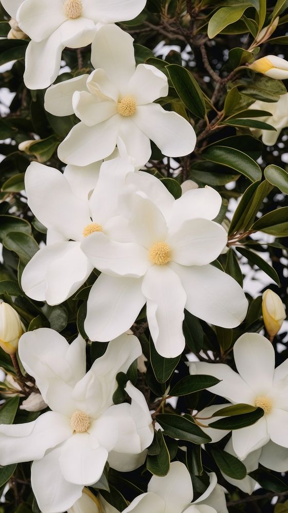 White magnolia flowers blossom plant petal.