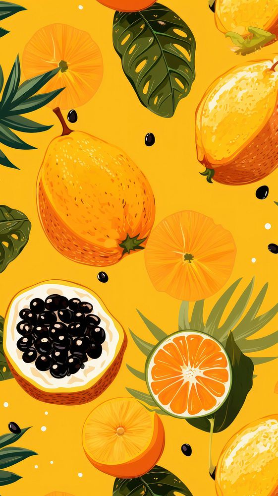 Tropical fruits illustration pattern backgrounds grapefruit yellow. AI generated Image by rawpixel.