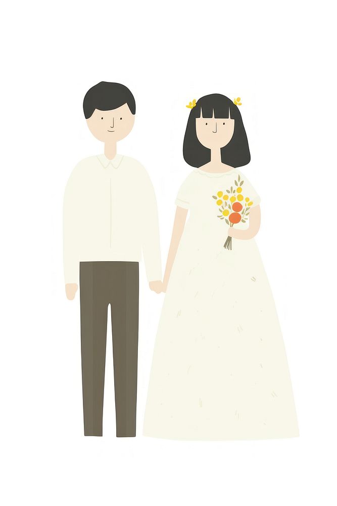 Doodle illustration of bride and groom fashion wedding cartoon.