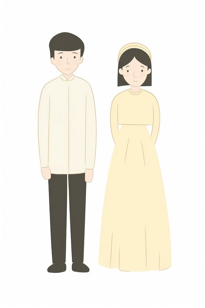 Doodle illustration of bride and groom fashion cartoon dress.