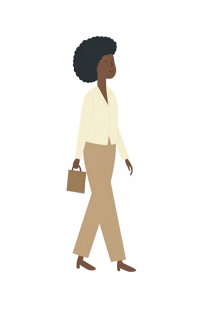 Doodle illustration of businesswoman walking cartoon bag.