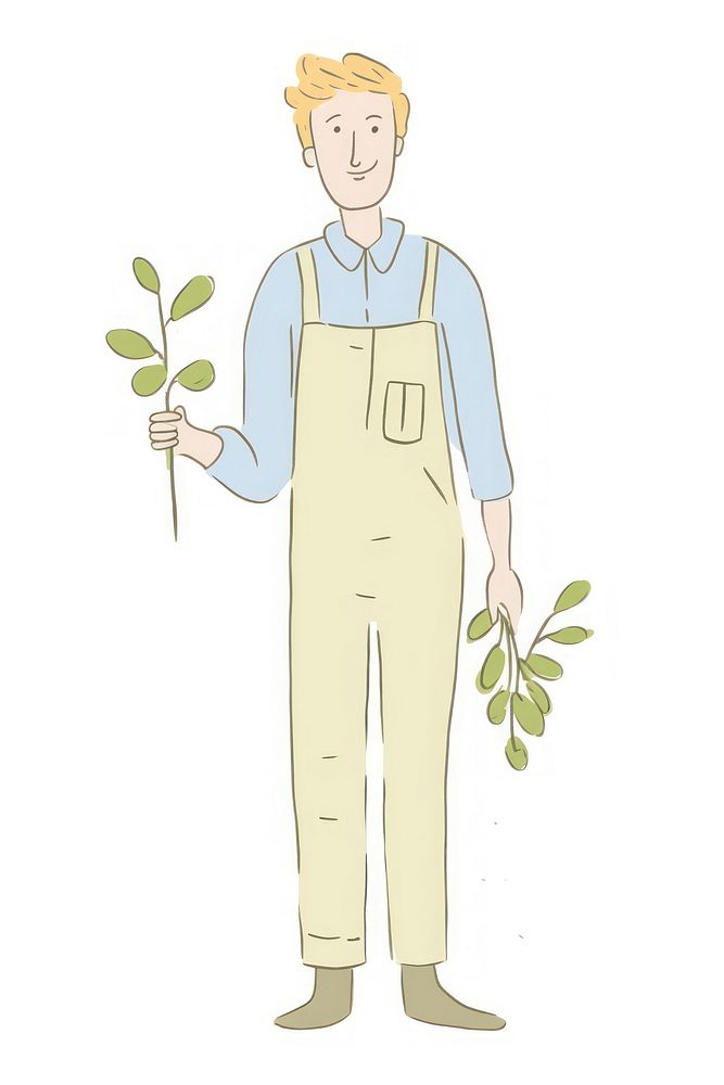 Doodle illustration of gardener gardening outdoors cartoon.