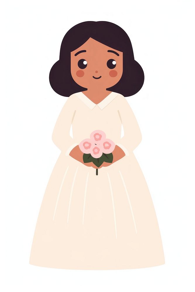 Flat design character bride cartoon flower dress.