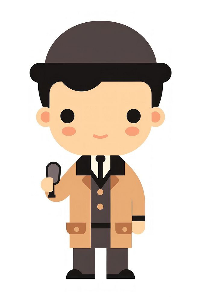 Flat design character detective cartoon white background standing.