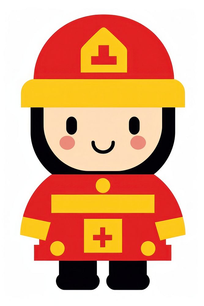 Flat design character firefighter cartoon helmet representation.
