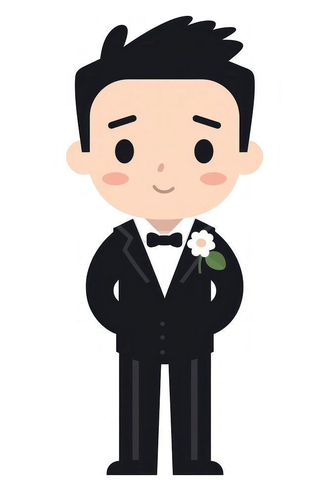 Flat design character groom cartoon tuxedo white background.