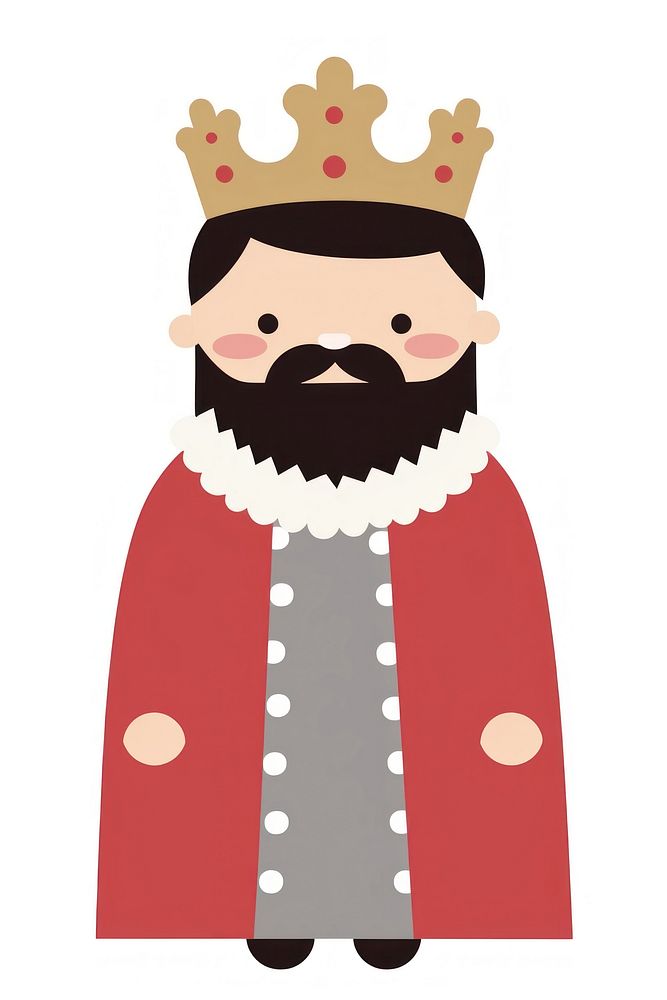 Flat design character king cartoon crown white background.