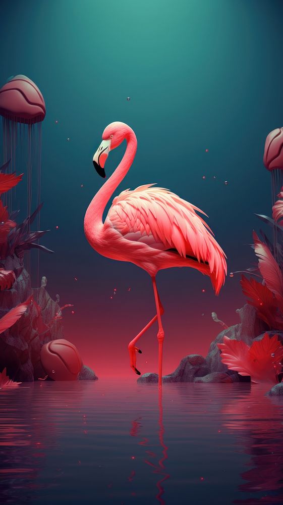 3d illustration of a flamingo animal bird reflection.