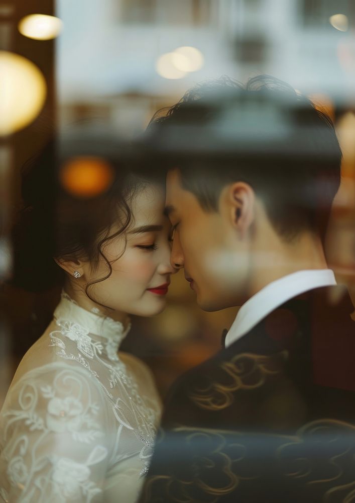 Wedding of a young East Asian couple photography portrait lighting.