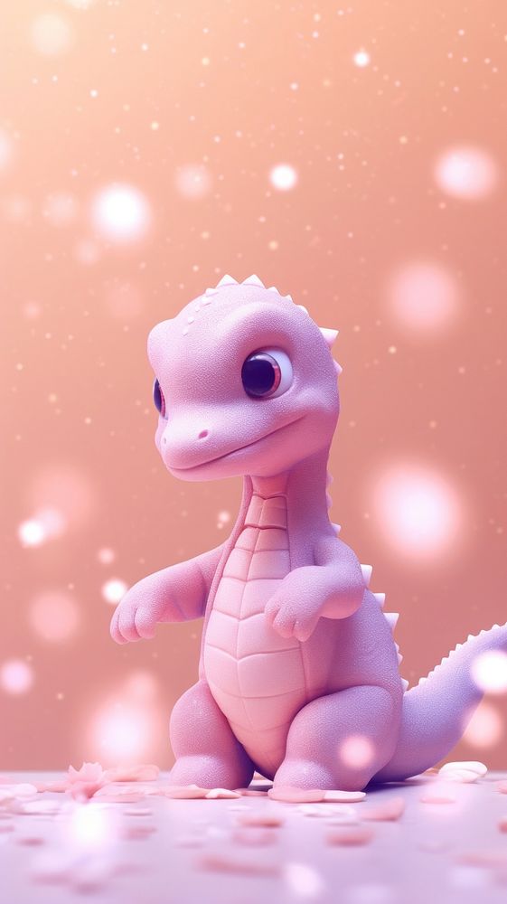 Cute pink dinosaur cartoon toy representation.
