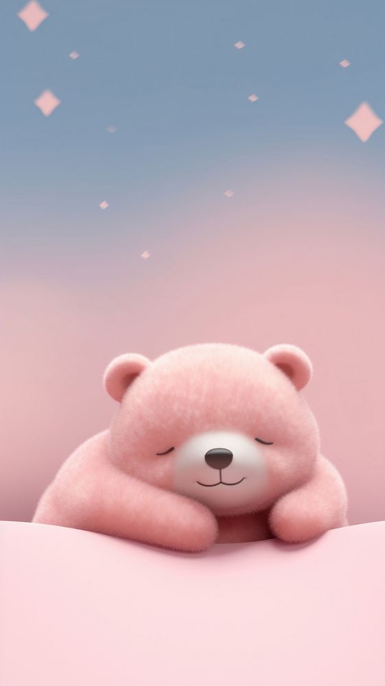 Cute sleeping bear cartoon mammal toy.