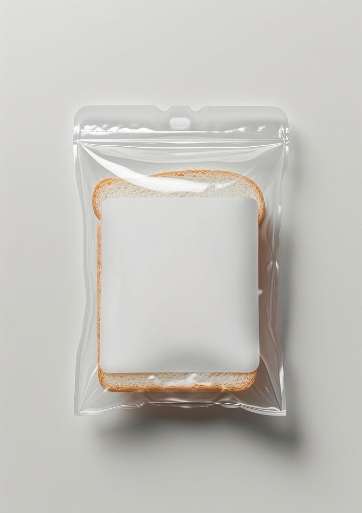 Plastic bag for bread slices food white background porcelain.