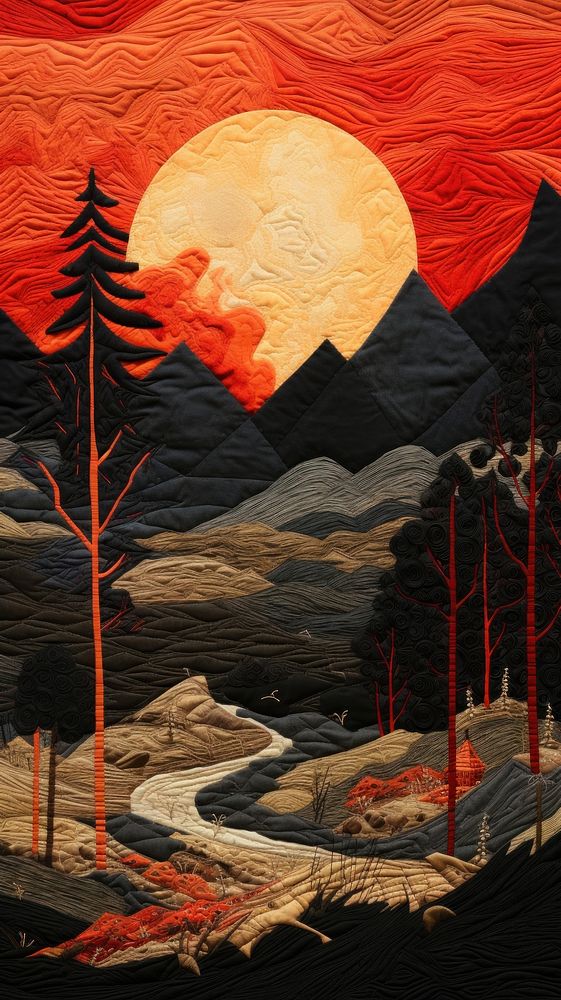 Wildfire landscape painting quilt.