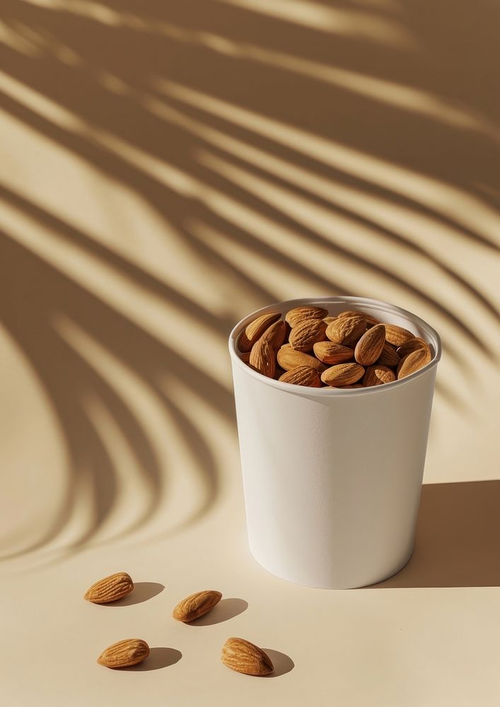 Almond nuts food cup studio shot.