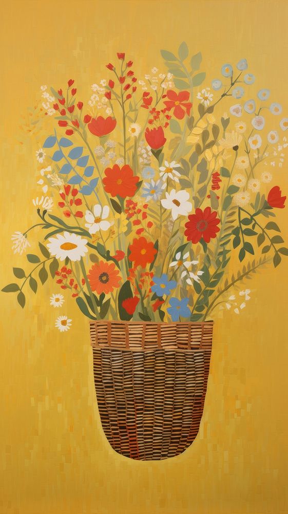  Wildflowers in basket painting pattern plant. AI generated Image by rawpixel.