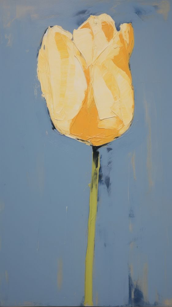  Yellow tulip flower painting petal. AI generated Image by rawpixel.
