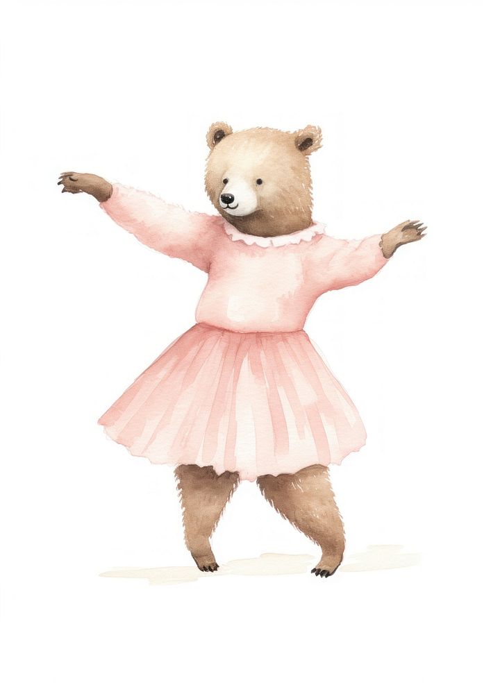 Bear dancing ballet in style pen and ink cartoon mammal sketch.