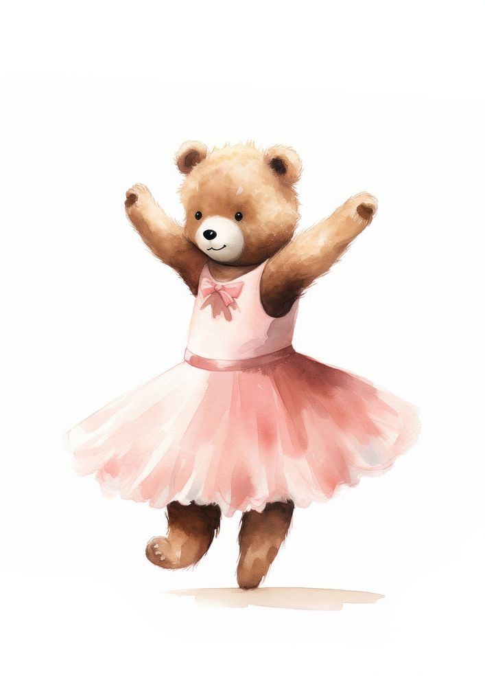 Bear dancing ballet in style pen and ink bear cartoon mammal.