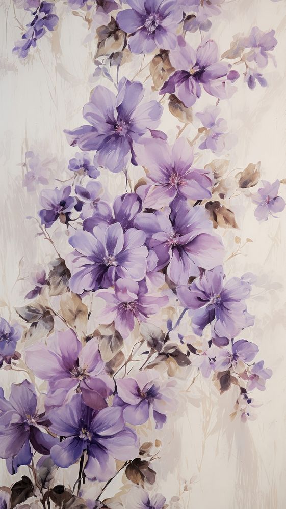  Purple flowers pattern painting backgrounds blossom. AI generated Image by rawpixel.