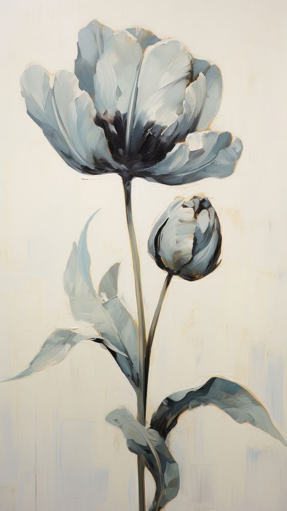  Black tulip flower pattern painting plant art. AI generated Image by rawpixel.