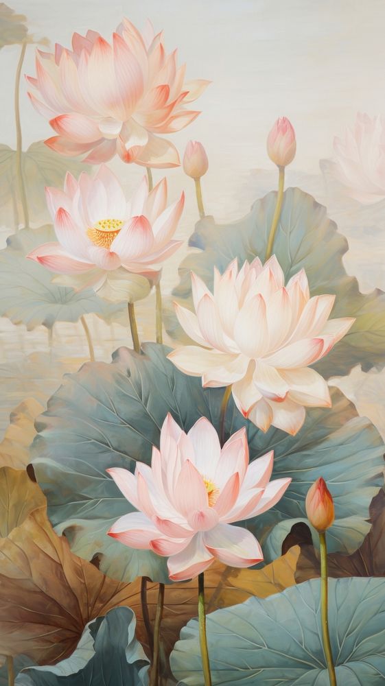  Lotus flower pattern painting plant lily. AI generated Image by rawpixel.