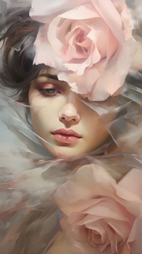  Rose petals painting flower portrait. AI generated Image by rawpixel.