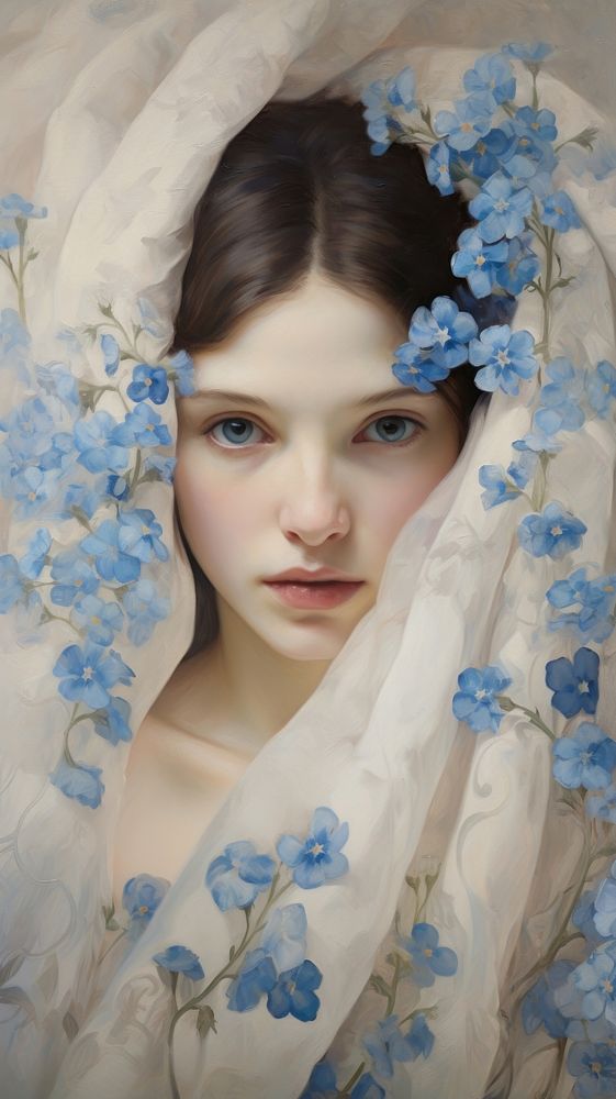  Forget me not flower portrait painting. AI generated Image by rawpixel.